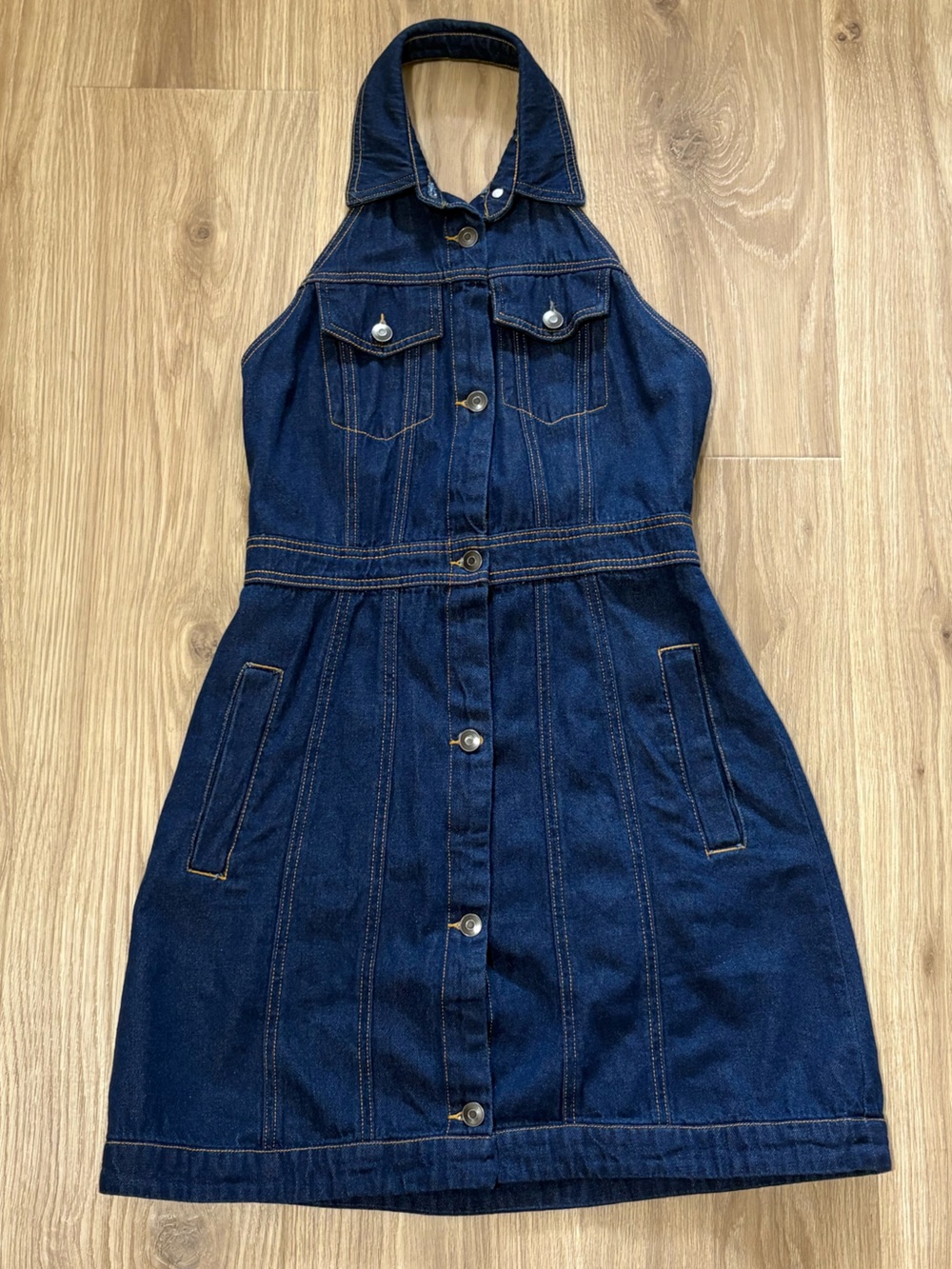 Future Collective x Alani Noelle Denim Halter Dress | Button Front | Size 4